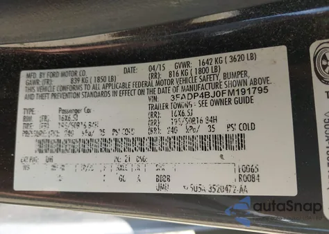 2015 Ford Fiesta Se from USA, damaged, VIN 3FADP4BJ0FM191795